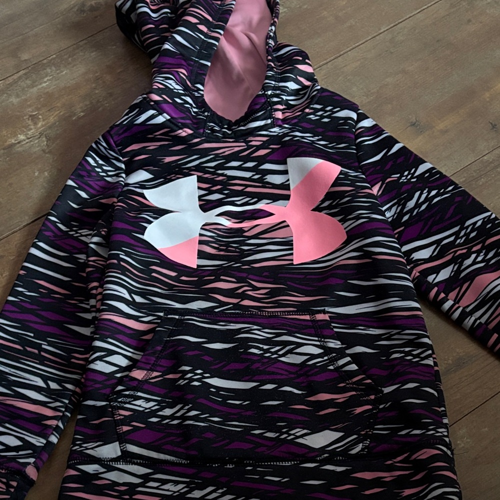 Under Armour Kids' Hoodie in Pink, Black, and White